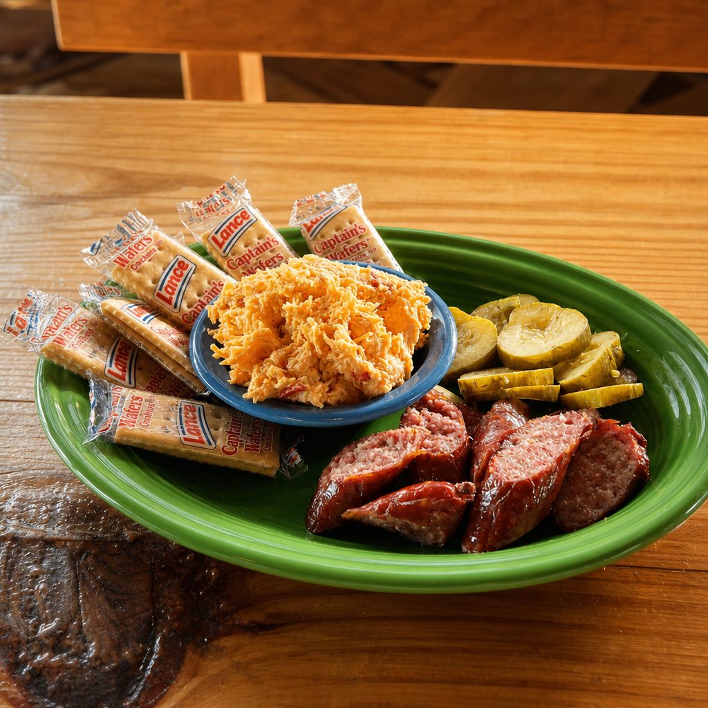 Conecuh Sausage and Pimento Cheese Plate.